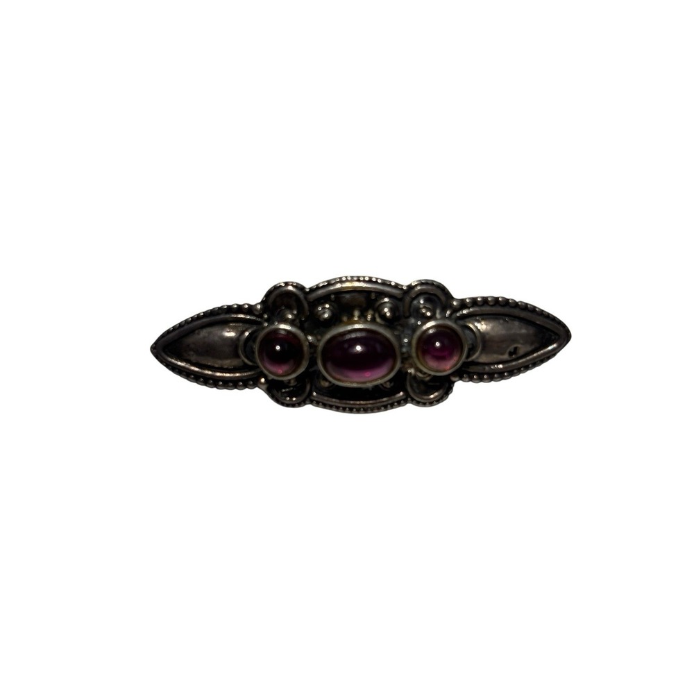 Vintage Sterling Silver 925 Art Nouveau purple gem cabochon  Brooch Bar Pin